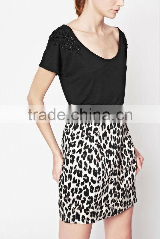 Beading Embellished Rayon Knit Jersey Top