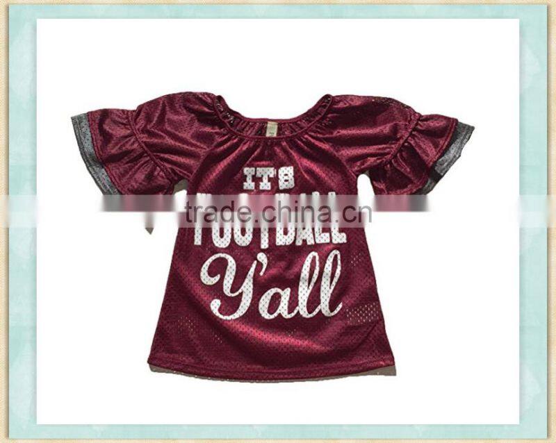2017 wholesale clothes girl sweater shirt dark bule lace puff sleeve american football jersey
