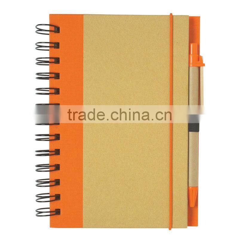 Spiral winding elastic meeting journal notebook with line 70grams 70sheets 30*21cm with kraft paper pen