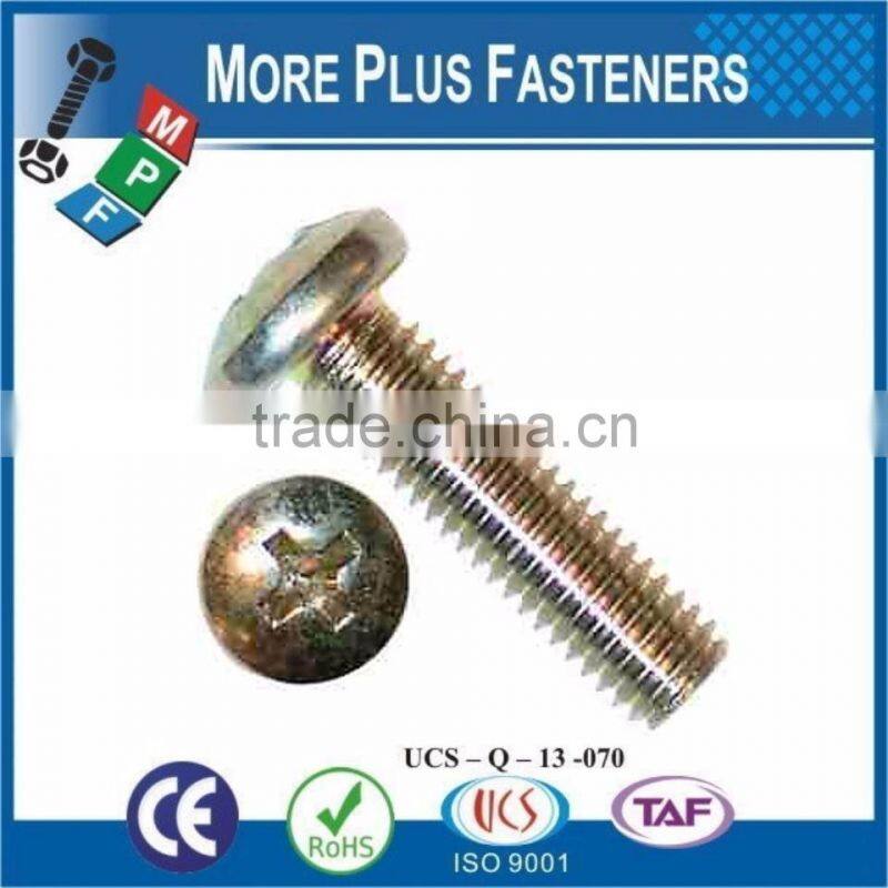 Made in Taiwan Mild Steel Pan Head Phillips Recessed Machine Screws Bright Zinc Plated DIN 7985