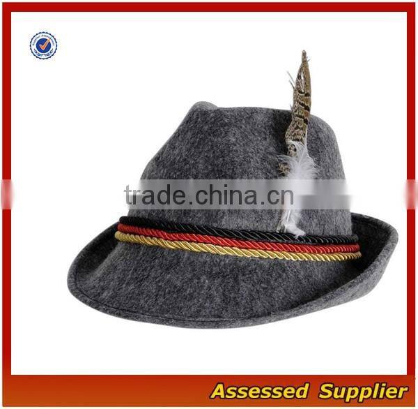 Custom high quality fedora wool hat man hat traditional oktoberfest german felt hat with feather for oktoberfest festival