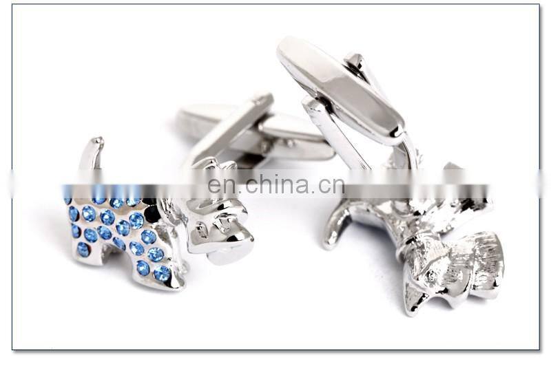 Light Blue Rhinestone Little Dog Men Cufflinks Silver