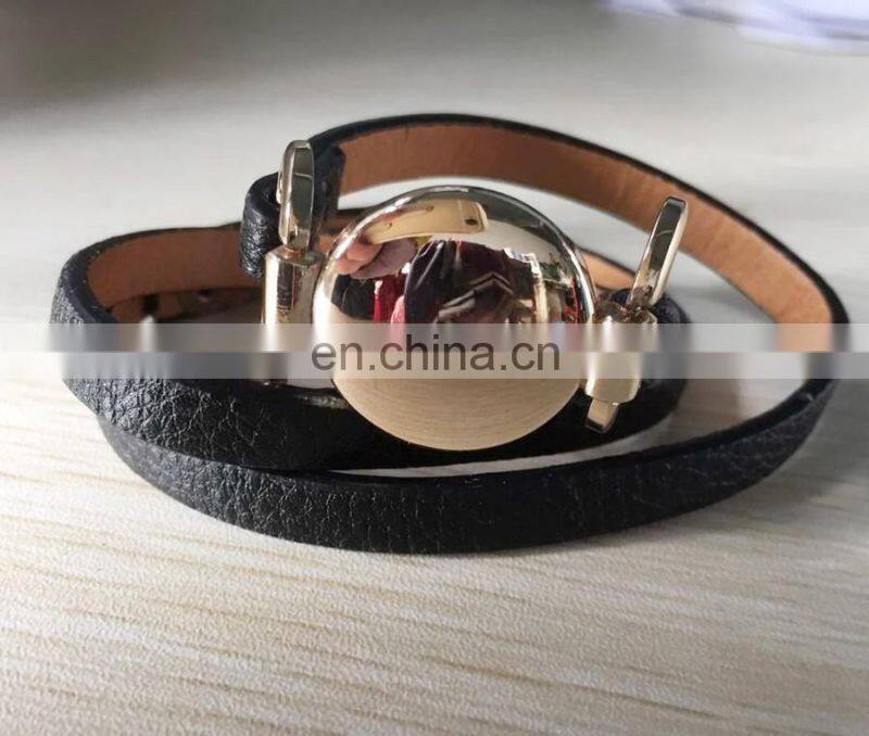 Thin leather wrap with Round plate Monogram Bracelet