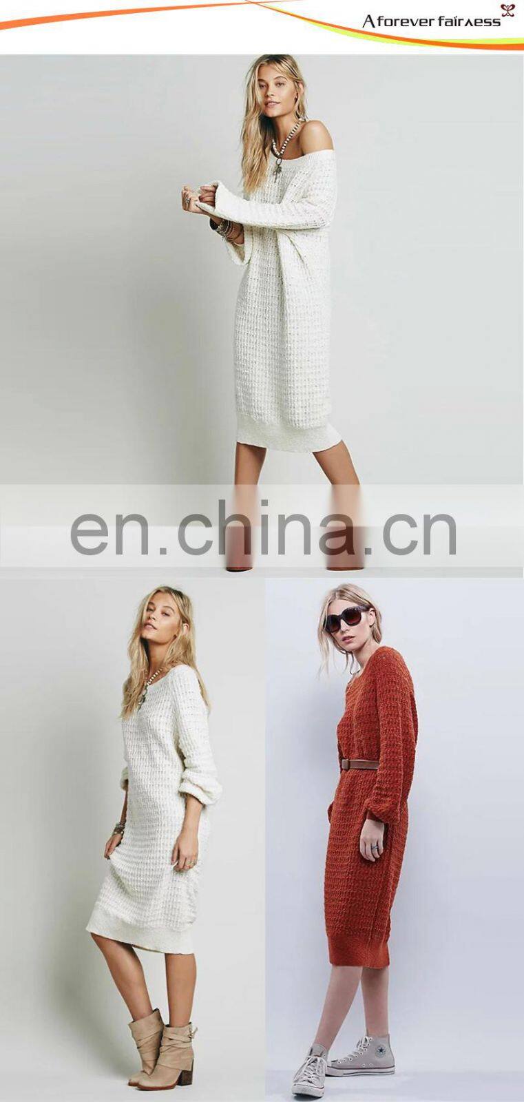 Women Loose Fit Long Sweater Pullover Round Collar Design For Ladies