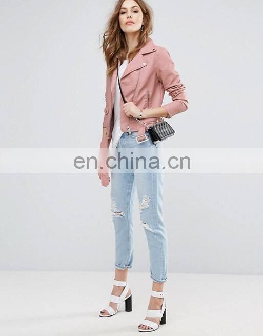 High quality fashion long sleeve zipper latest design women PU leather jacket