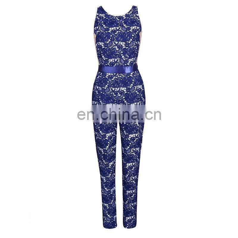 new lace mesh blue women jumpsuit casual jumpsuit wholesale