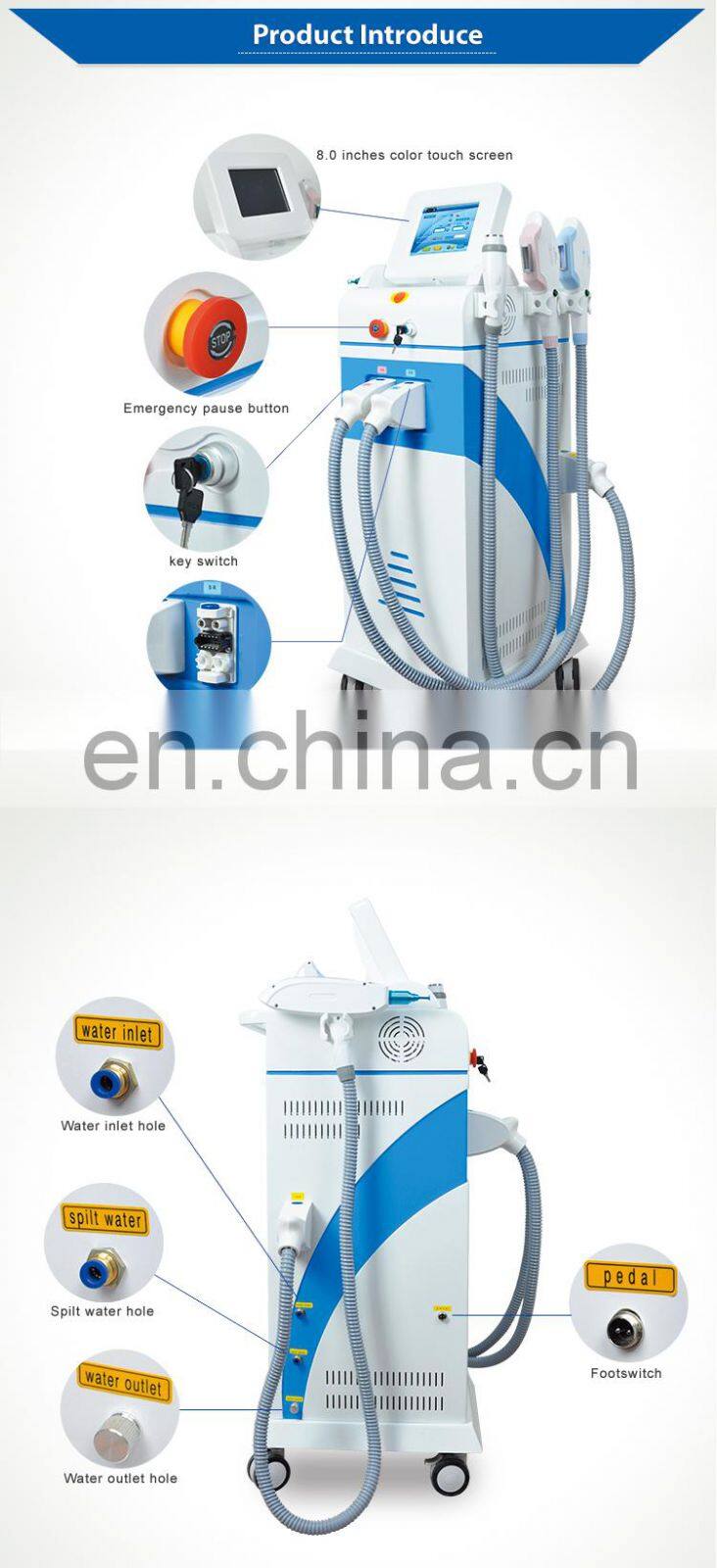 Multifunction Beauty System Dual SHR Handle IPL Hair Removal / Nd Yag Laser Tattoo Removal / RF Skin Tightening