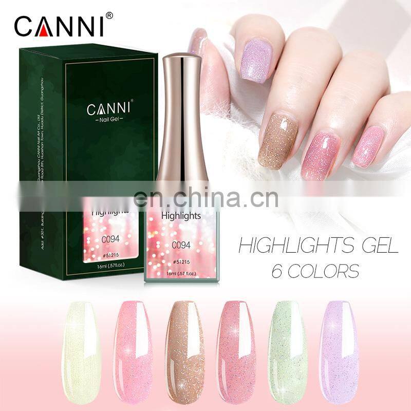 CANNI Free Sample 16ml Highlight Soak Off UV Gel Polish Super Shinny Nail Polish Glitter Varnish OEM/ODM