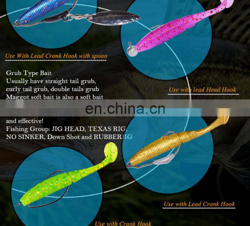 15pcs/bag T Tail Soft Lure 50mm 1g Plastic Fishing Lure Soft Baits Jig Head Texas Rig Bass Fishing Paddle Tail soft Grubs Maggo
