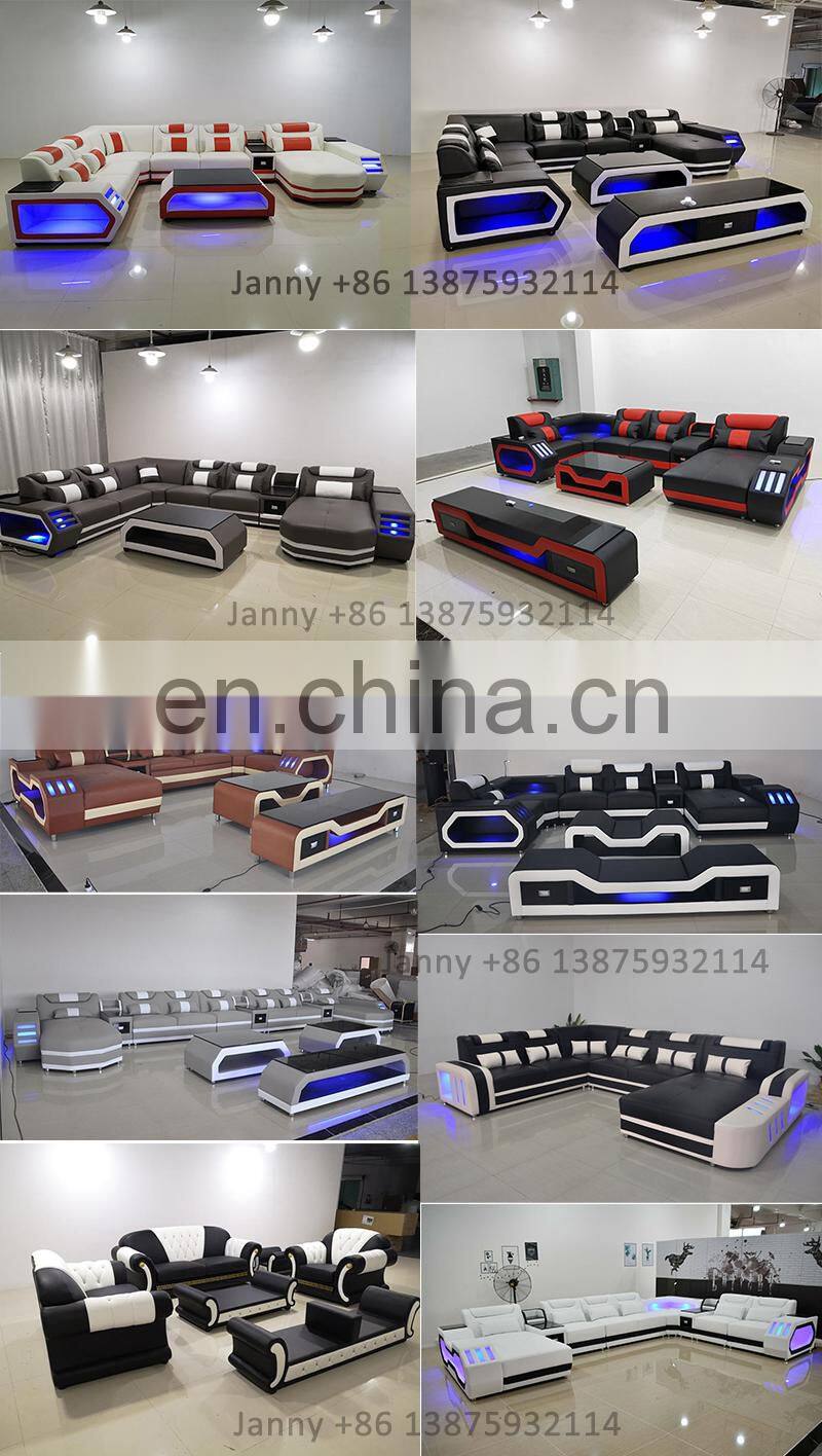 modern design leather corner sofa bed high quality living sofa cum bed with led lights
