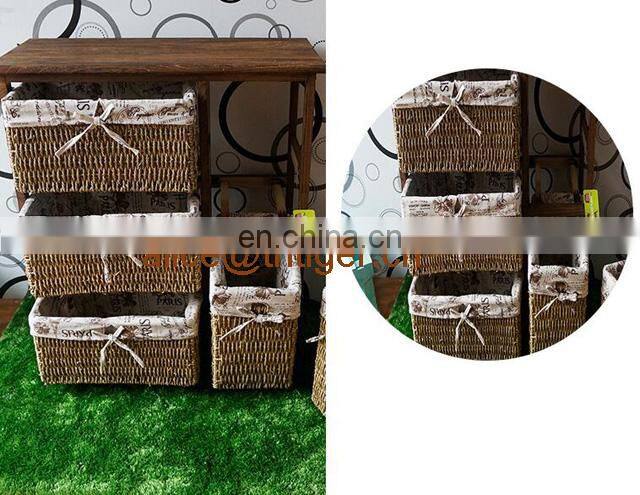 Antique Living Room Cabinet Wooden Cabinet with 5 Rattan Storage Drawers