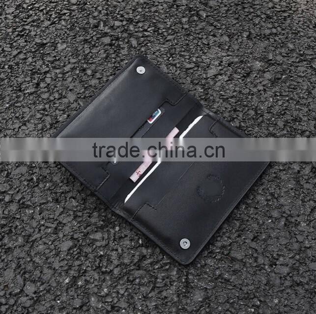 Black Genuine Nappa Leather Snap buttons Men Mobile Phone Case Phone Purse Small Wallet with Card Slots