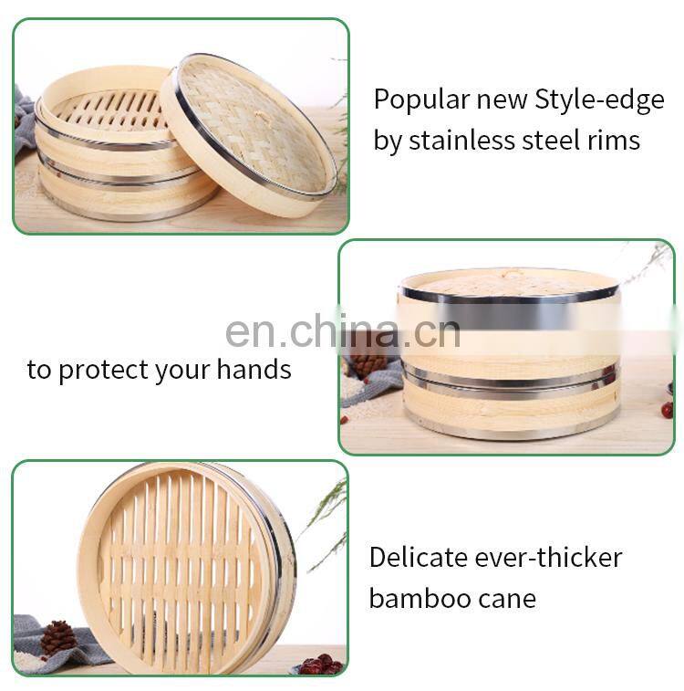 High Quality 10 Inch Bamboo Steamer with Steel Rings for Cooking steamer basket