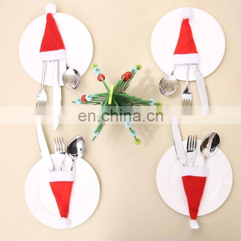 Mini Christmas Hat Tableware Knife Fork Set Holder Pocket Bag Merry Christmas Party Dinner Wine Bottle Xmas Hat Decoration