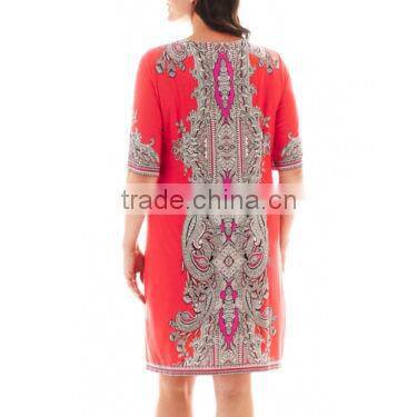 2015 Plus Size Women 3/4-Sleeve digital Print Dress
