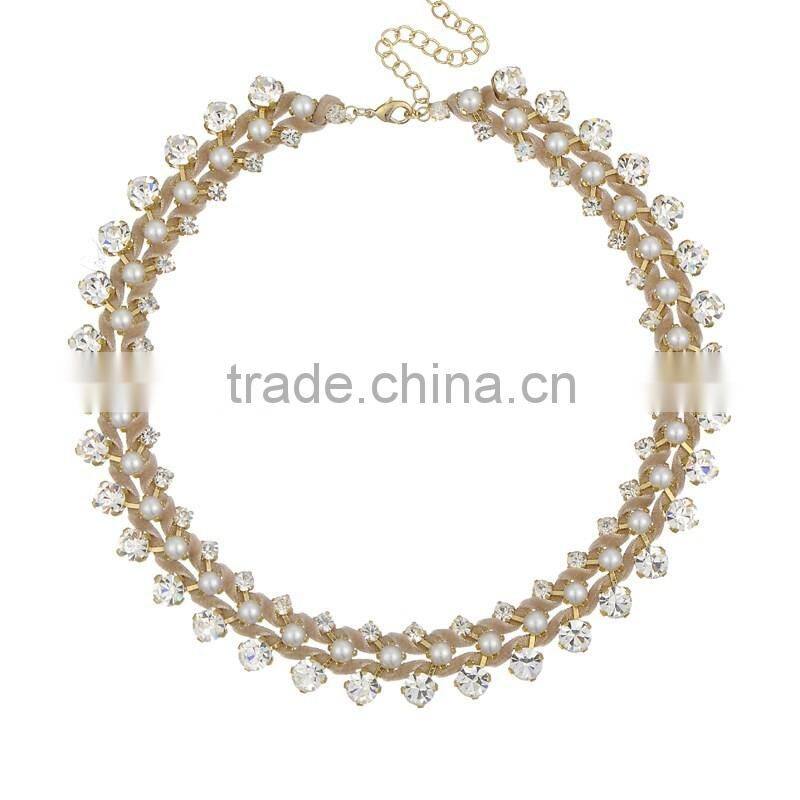 Imitation Pearl Jewelry Handmade Rhinestone Beaded Noble Choker Necklace