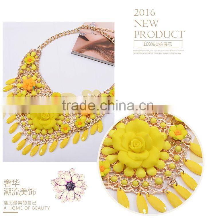 2016 Bohemian Flowers Tassel Fringe Drop Vintage Weave Multilayer Collar Necklace Bib Statement Necklace