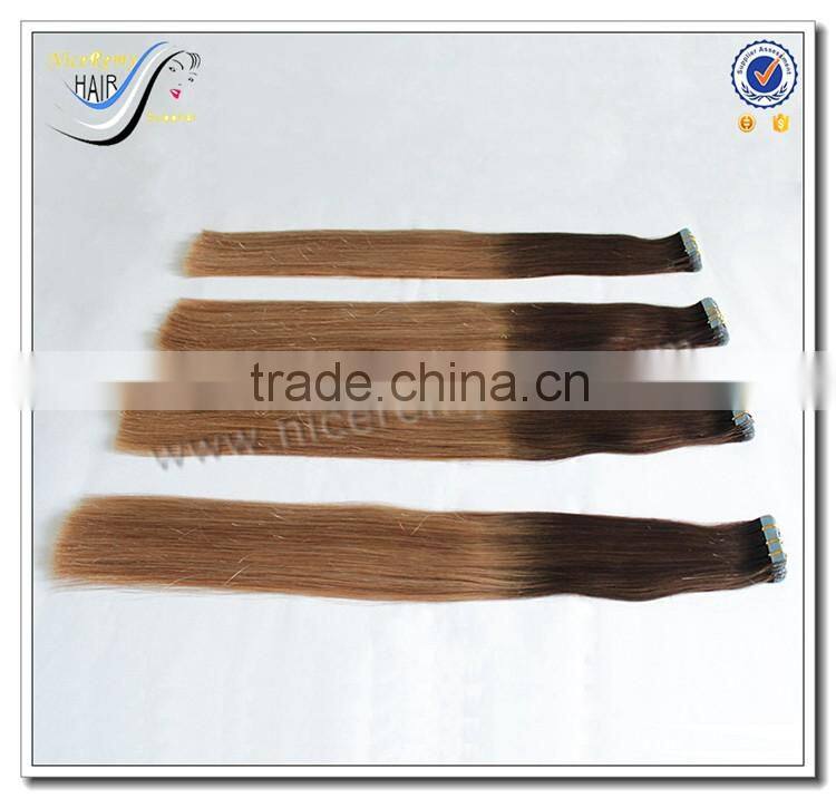 Wholesale silky straight ombre color 100% brazilian virgin human hair tape in hair extensions