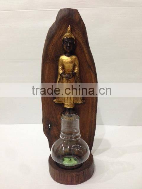 Thailand Buddha Teak wood Resin Tea light Holder
