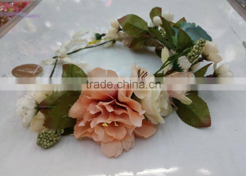 HL018 New Fashion Artificial tiara flower crown headband for wedding garland bridal headdress