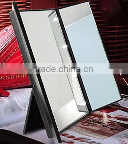 New arrival Tri-Fold Mirror Travel Mirror Compact Pocket Mirror Makeup with LED