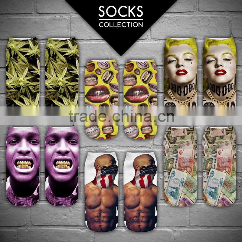 fashion teenagers footwear high quality 3d digital full print colorful ankle socks sports unisex custom hot sale stretch spandex