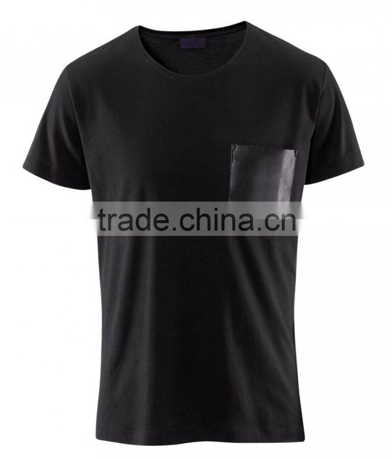 custom t shirt leather sleeves with chest pocket