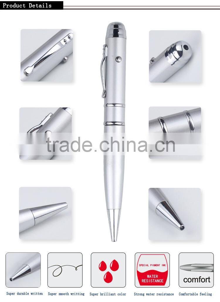 Excellent quality aluminium usb ballpoint pen with laser pointer free sample 2gb
