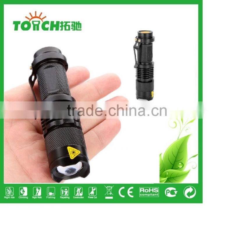 super waterproof mini led flashlight cre e Q5 fouce zoomable mini pocket led lamp 1*14500/AA Battary for outdoor hiking