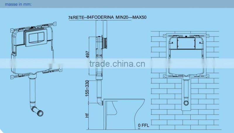 Oceanwell CE approved mechanical concealed cistern with dual flush for bathroom made in China