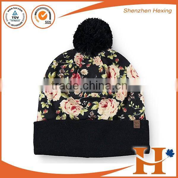 Best selling pom pom knitted beanie hat with custom label