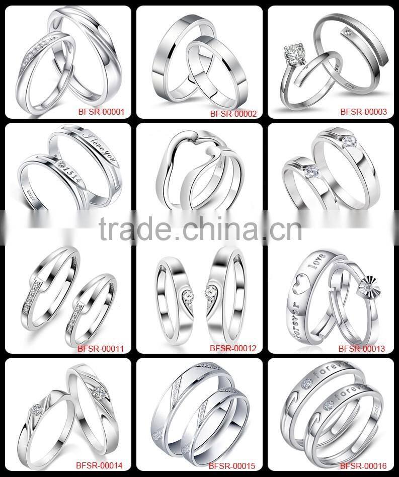 925 Sterling Silver Cubic Zirconia Wedding/Engagement/Promise Adjustable Couples Rings
