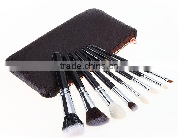 custom private label 8 piece makeup brush set with luxury pouch