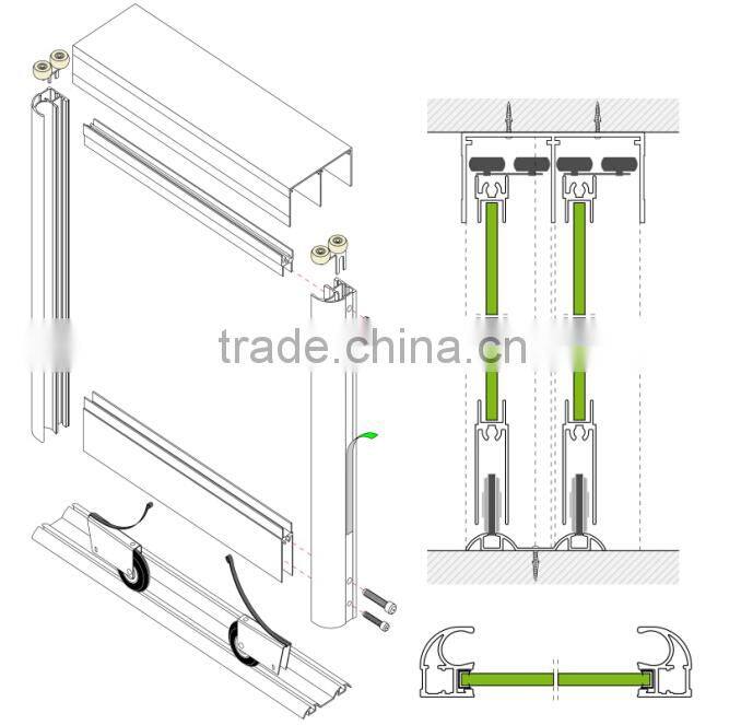 Extruded aluminium profiles sliding door profile lower track C-739
