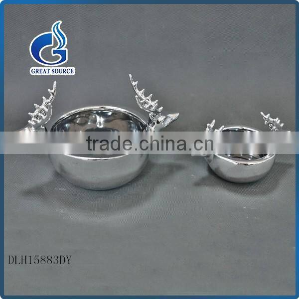 double reindeer shape ceramic christmas candle holder