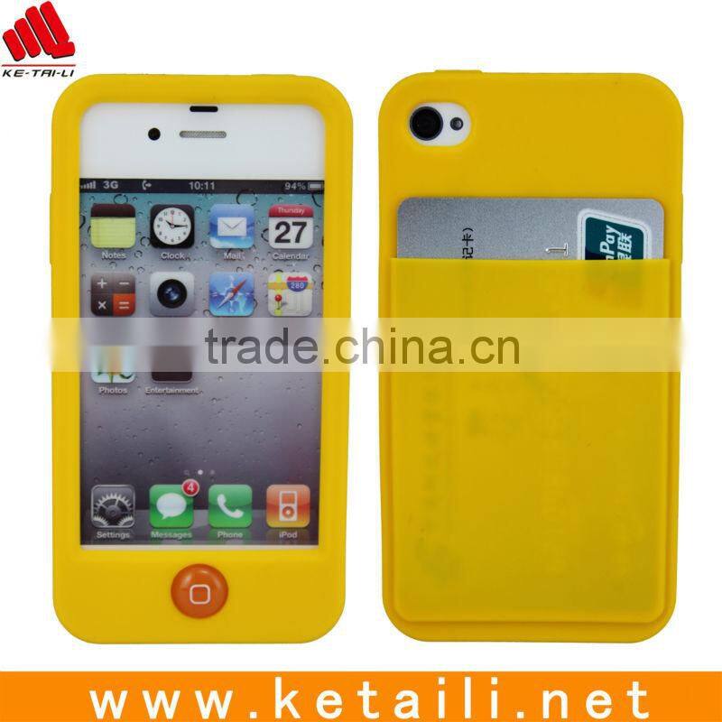 Silicone phone cover with pocket for iphone 4S cover with card holder