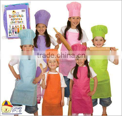 disposable kids non woven aprons and chef hats for children
