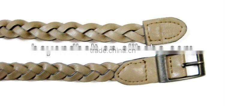 Women's Skinny Faux PU Leather Woven Dress Belt with Alloy Pin Buckle