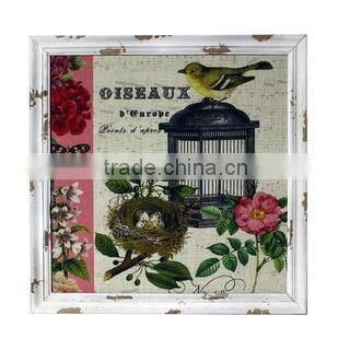 Home Decorative Burlap Printing With Bird Cage