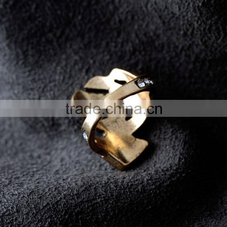 Punk Style Ring Designs Antique Gold Plated Crystal Cluster Leaf Irregular Finger Rings For Women