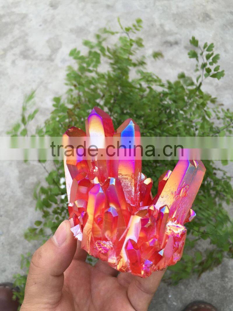 Large Red Flame Quartz Crystal Electroplating Crystal Cluster Rainbows