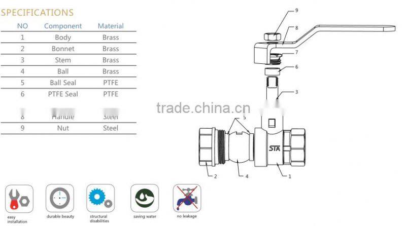 ART.1005 simple design silver white 2-way american standard 1 2 3 4 inch lever handle female forged full bore brass ball valve