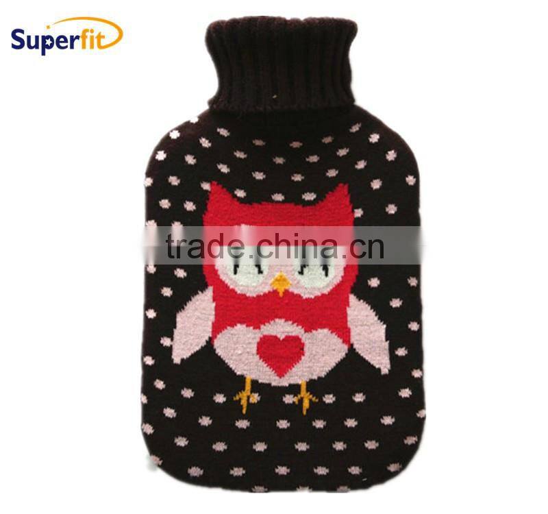 2L capacity fur accessory knitted rubber BS1970-2012 hot water bag covers
