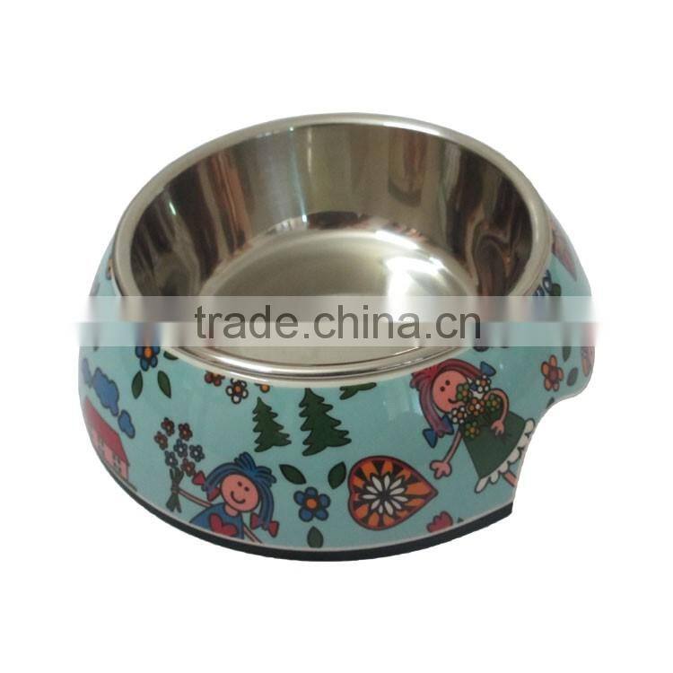 Chi-buy Blue cartoon girl Detachable Dual Melamine Pet Bowl antiskid Dog cat food water Bowl,M Size:5.12"LX6.89"WX2.36"H