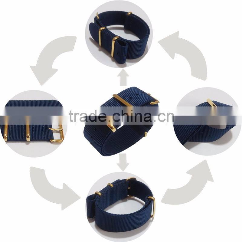 Gold Hardware Navy Blue Ballistic Nylon Watch Strap 24mm