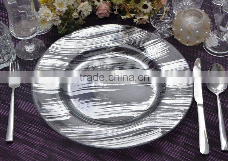 Wholesale Cheap Hotel and Restaurant Use Gold Silver Glass Wedding Charger Plate