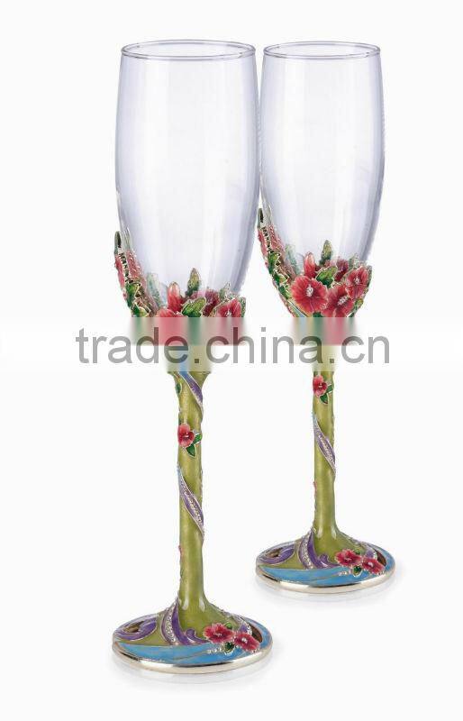 RORO Hawaii hibiscus enamel crystal glass wine glass champagne glass