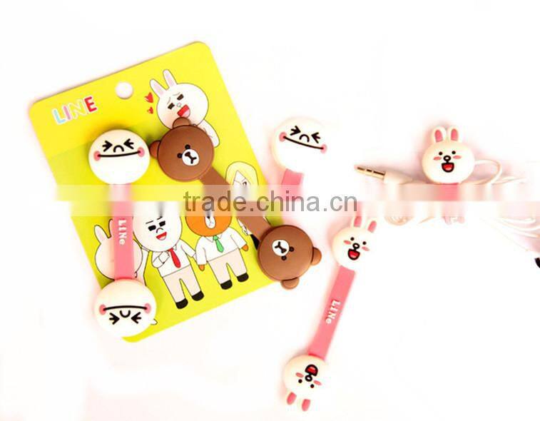 novelty promotional gifts cartoon soft pvc headphones cable tie organizer