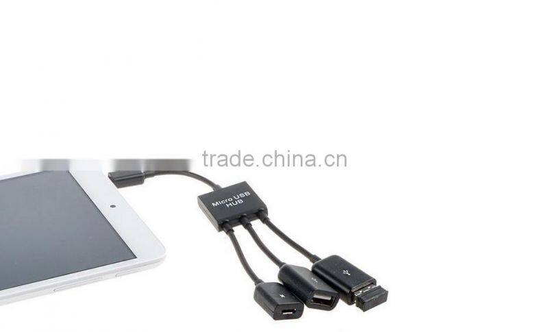 Hot sell 3 in 1 Micro USB OTG Hub Host Cable Adapter with Power Charging for Android Phone&tablet