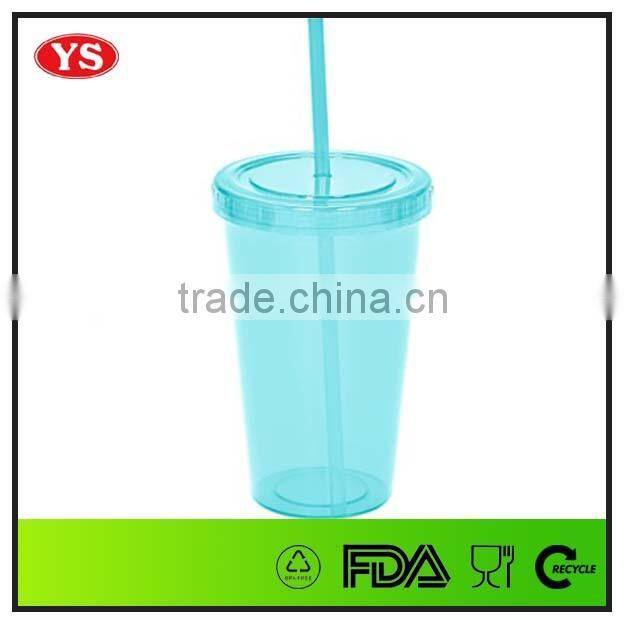 600ml bpa free clear single wall plastic tumbler with straw